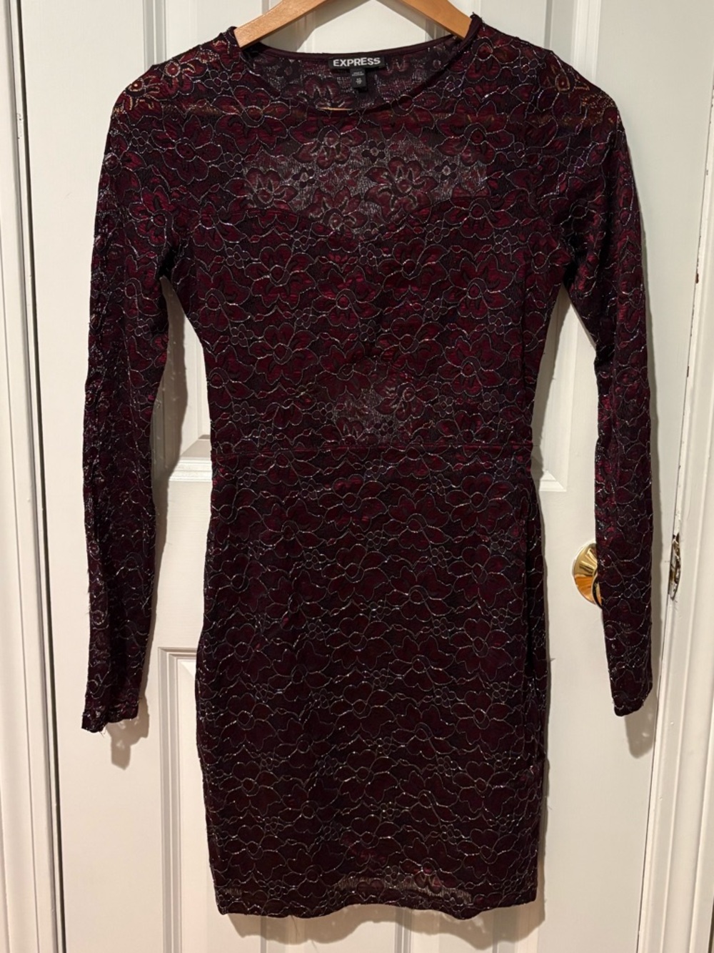 Express Wine Lace Long-Sleeve Bodycon Dress